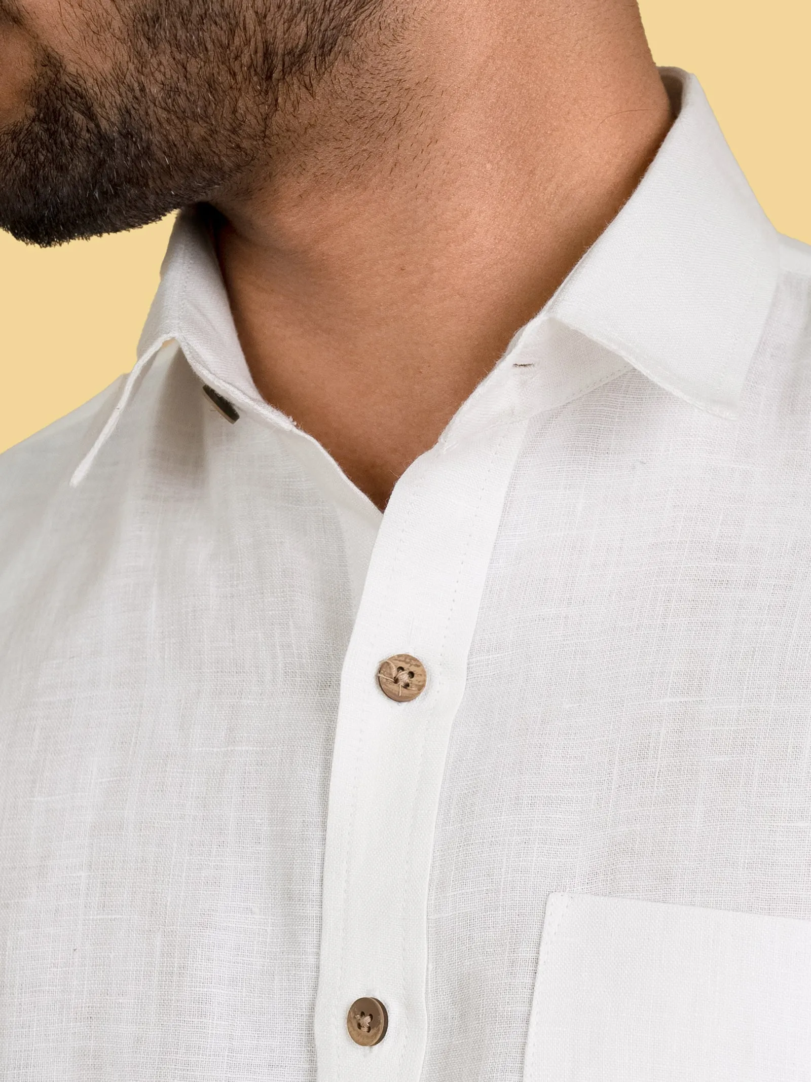 Cornes - Pure Linen Pocket Detailed Half Sleeve Shirt - White (Factory Rescue)