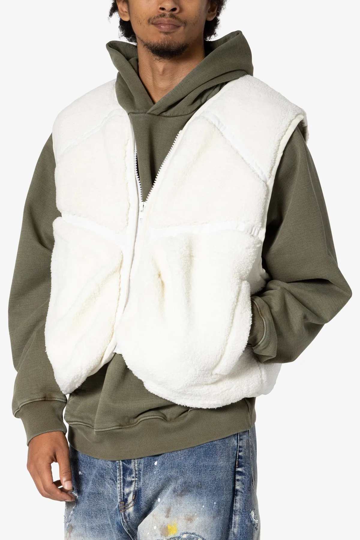 Cropped Tech Sherpa Vest - Cream