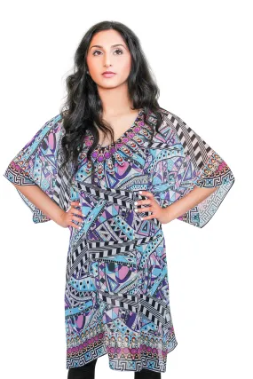 Digitally Printed Kaftan - Beaded Blue