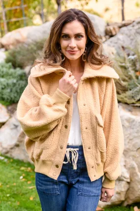 Don't Stress Oversized Collar Sherpa Jacket In Taupe