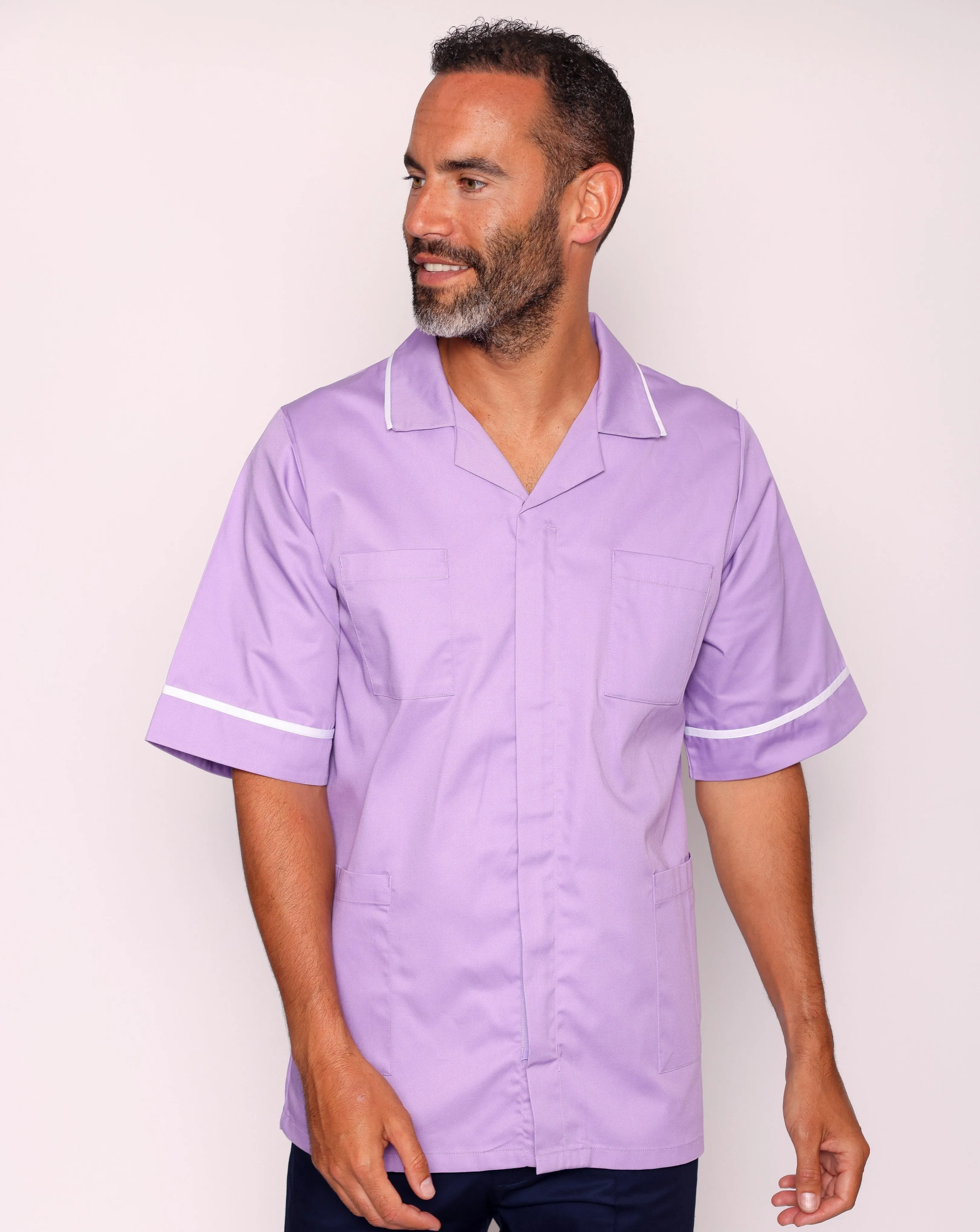 Drayford Men's Classic Healthcare Tunic - Lilac / White