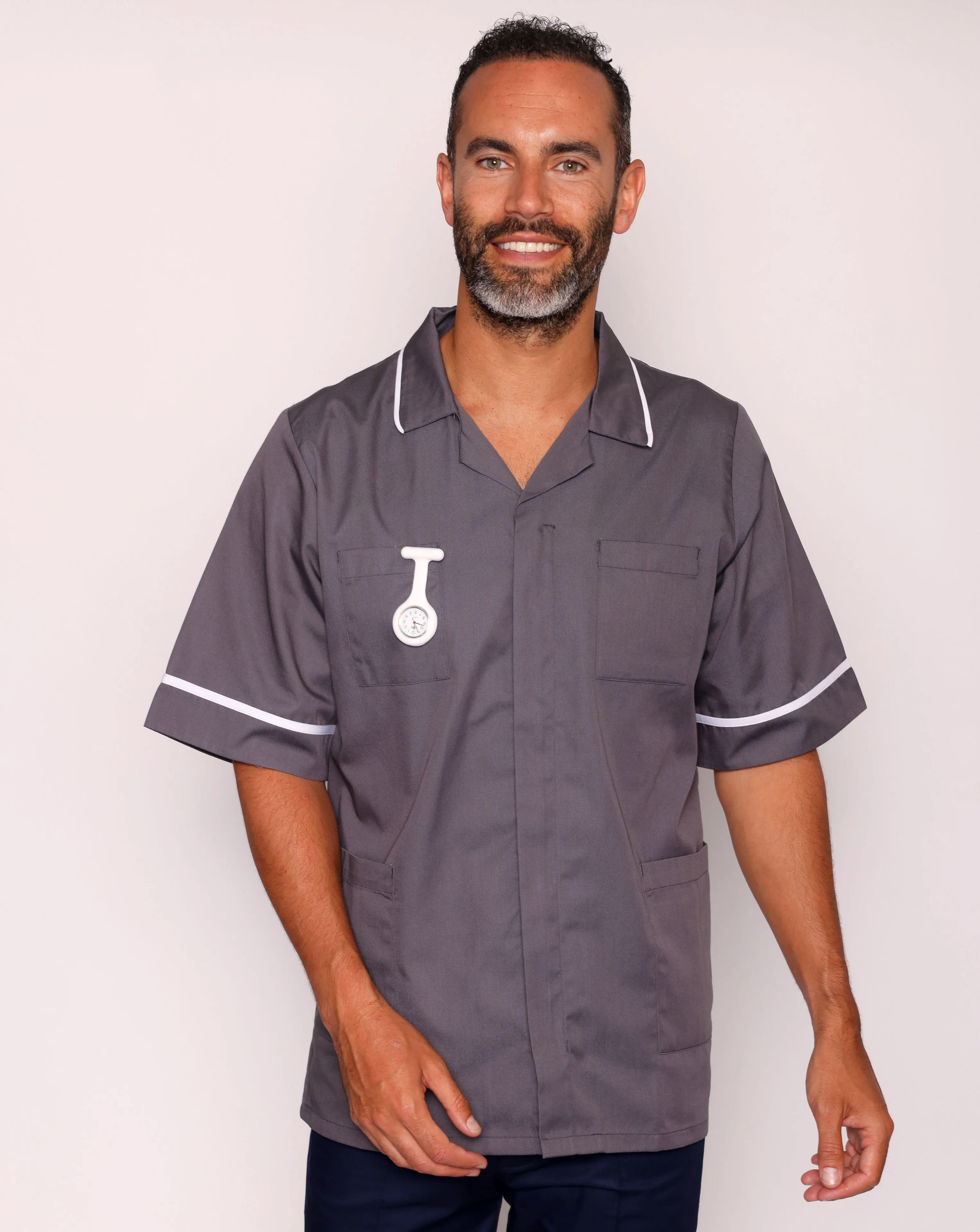 Drayford Men's Classic Healthcare Tunic - Storm Grey / White