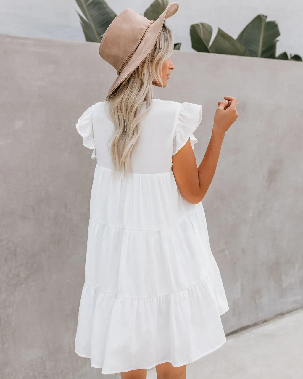 East Coast Pocketed Tiered Babydoll Dress - White