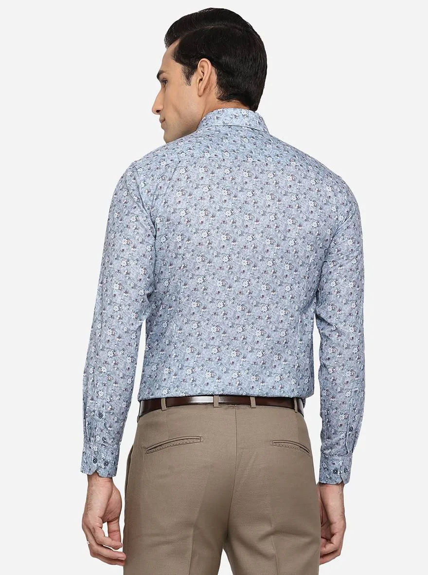 Faded Blue Printed Slim Fit Party Wear Shirt | Greenfibre