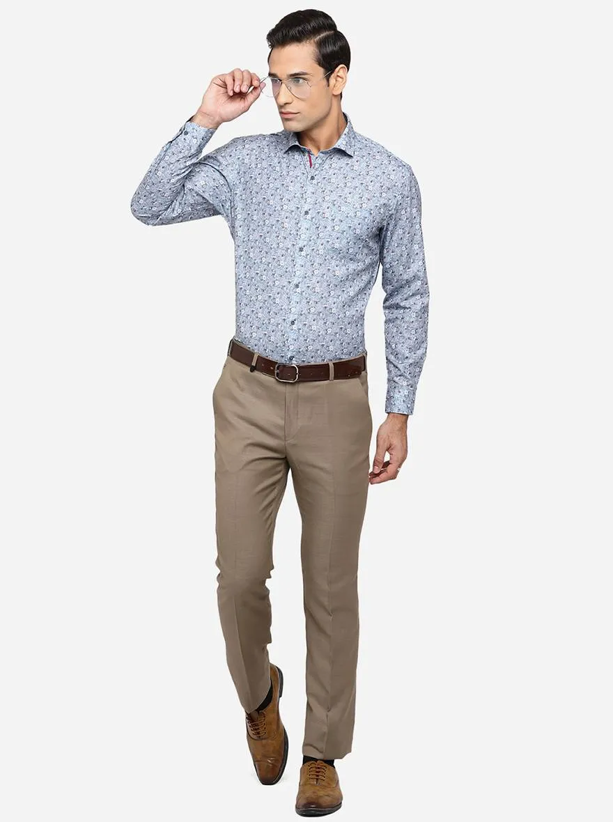 Faded Blue Printed Slim Fit Party Wear Shirt | Greenfibre