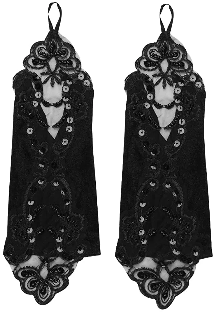 Fancydresswale Women Evening Opera Satin Gloves Fingerless Gathered Lace Sequins Bridal and Costume Party Gloves