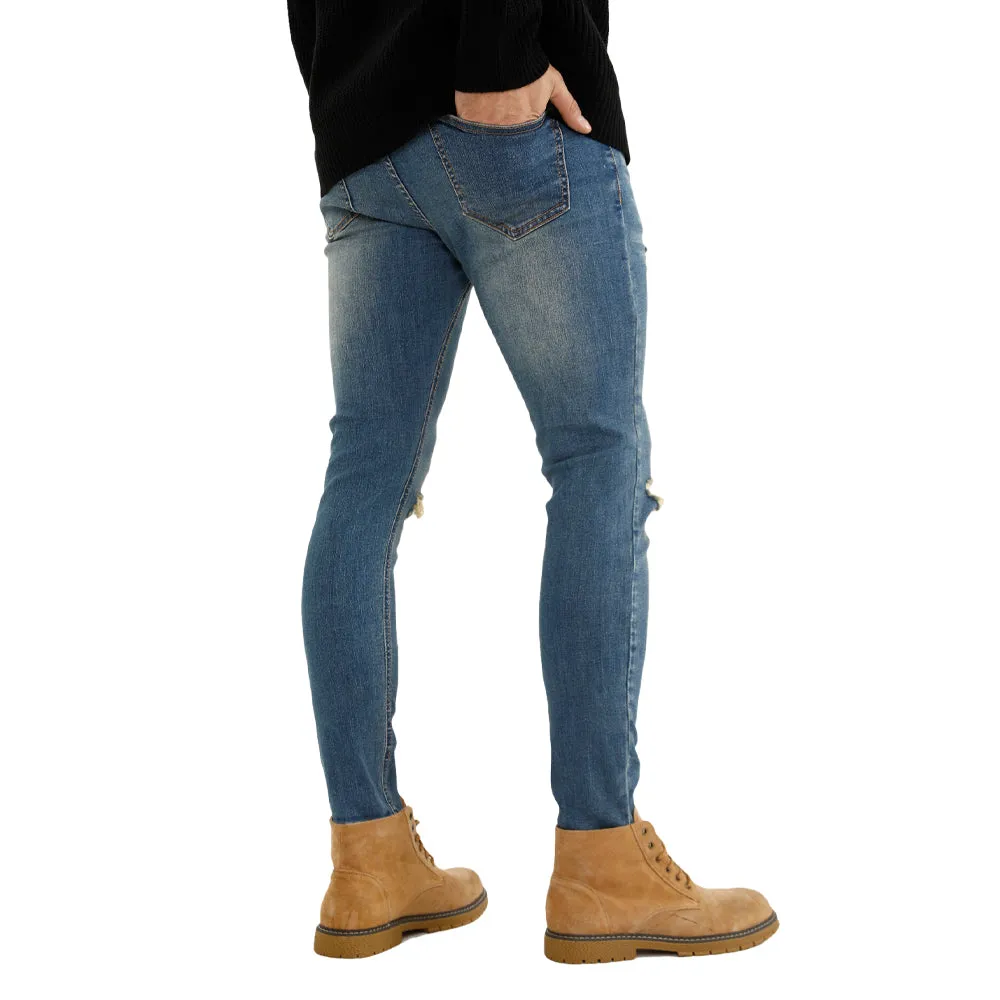 Free Sample Top Quality Side Pocket Ripped Jeans Original Stretch Denim Jeans Mens