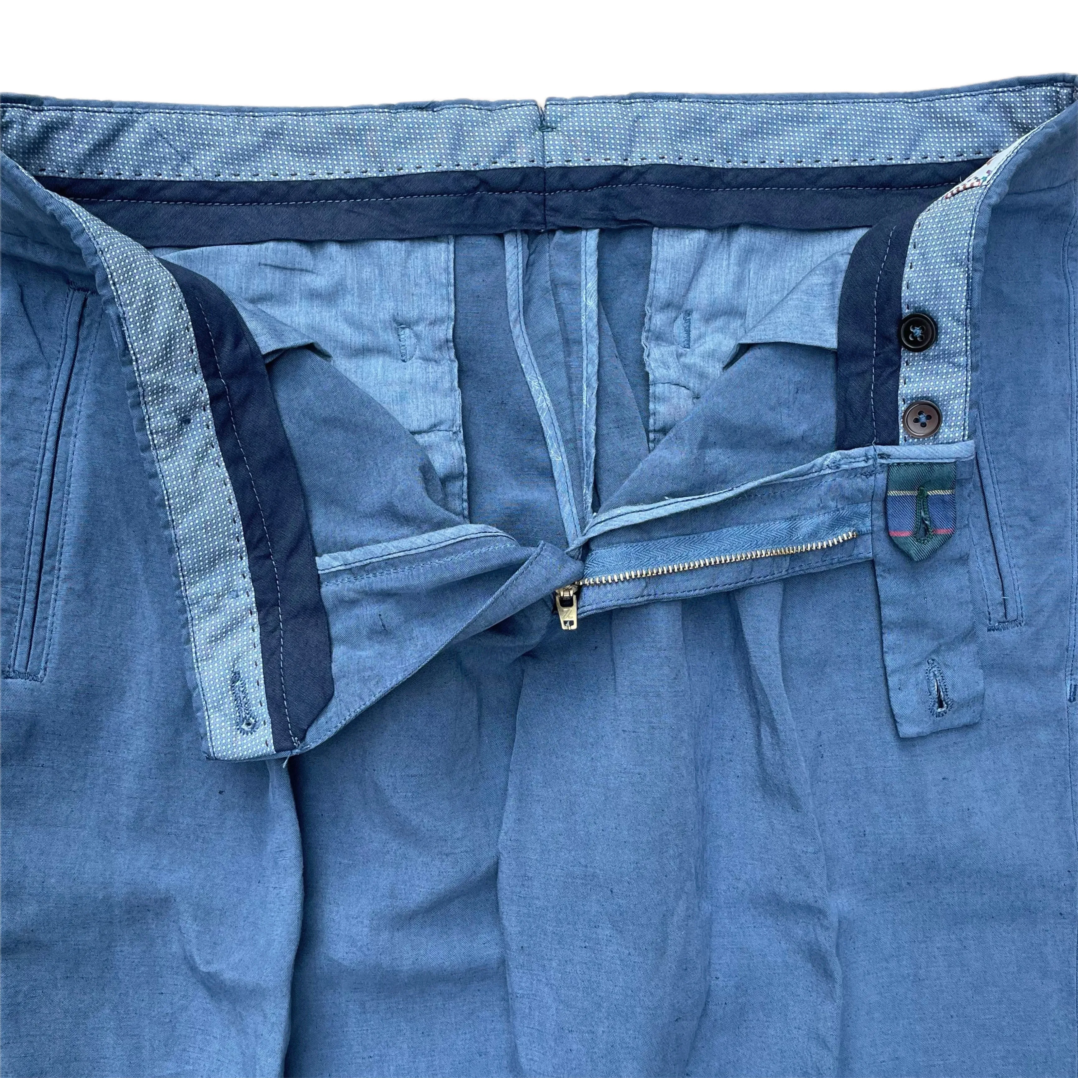 FRESH Lyocell Linen One-Pleat Chino Pants In Blue