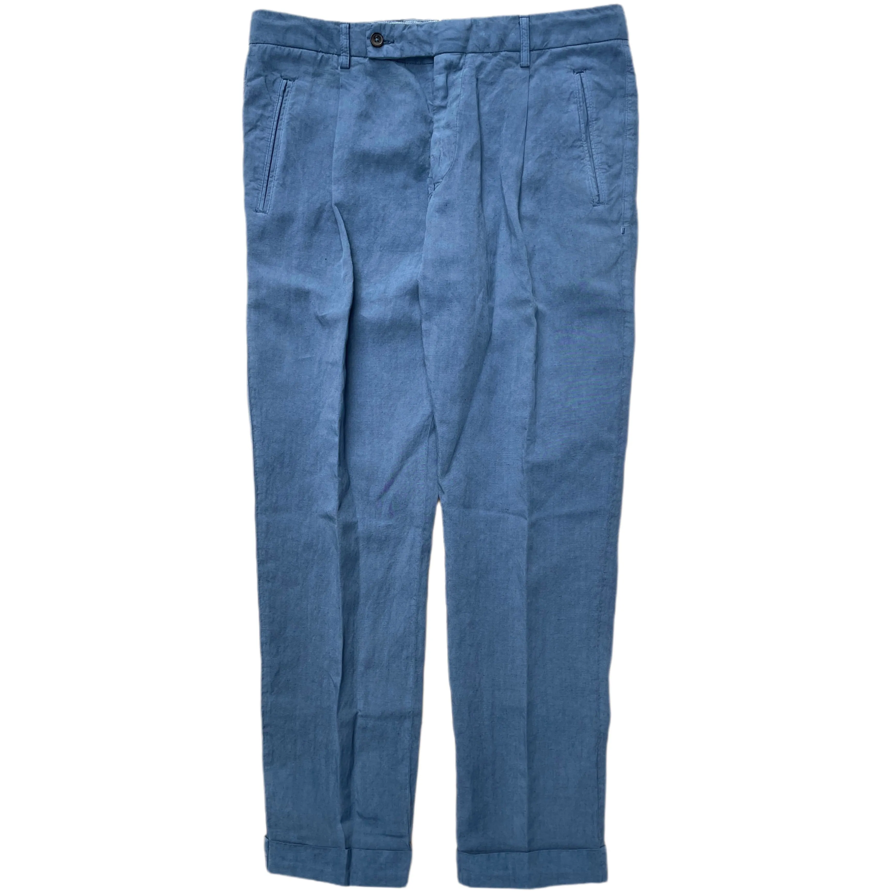 FRESH Lyocell Linen One-Pleat Chino Pants In Blue