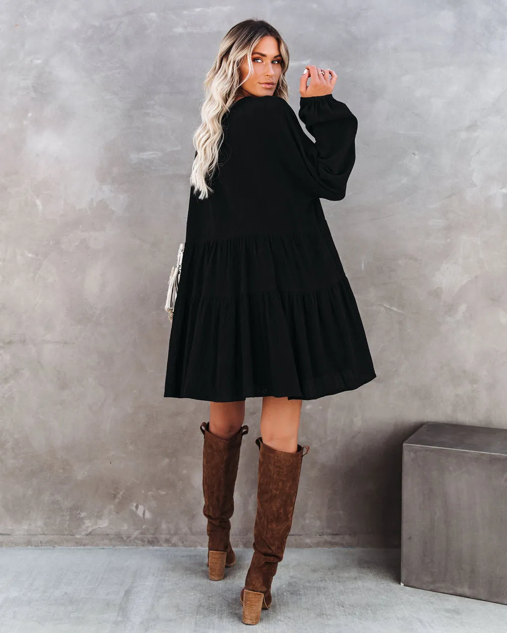 From Autumn To Spring Cotton Babydoll Dress - Black