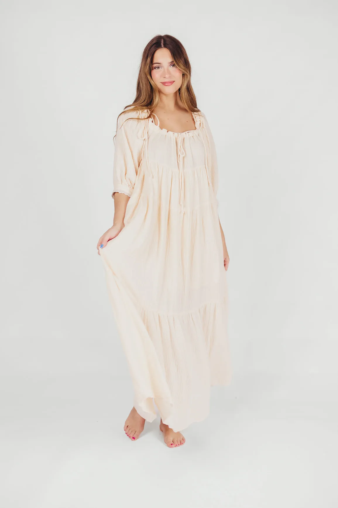 Goddess 100% Cotton Babydoll Maxi Dress in Blush - Bump Friendly