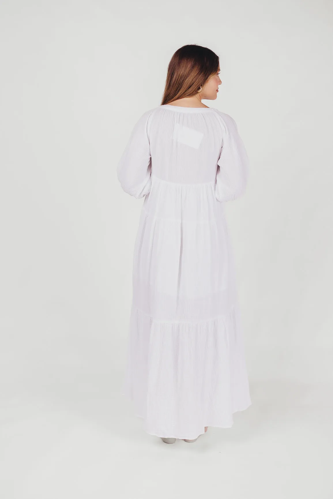 Goddess 100% Cotton Babydoll Maxi Dress in White - Bump Friendly