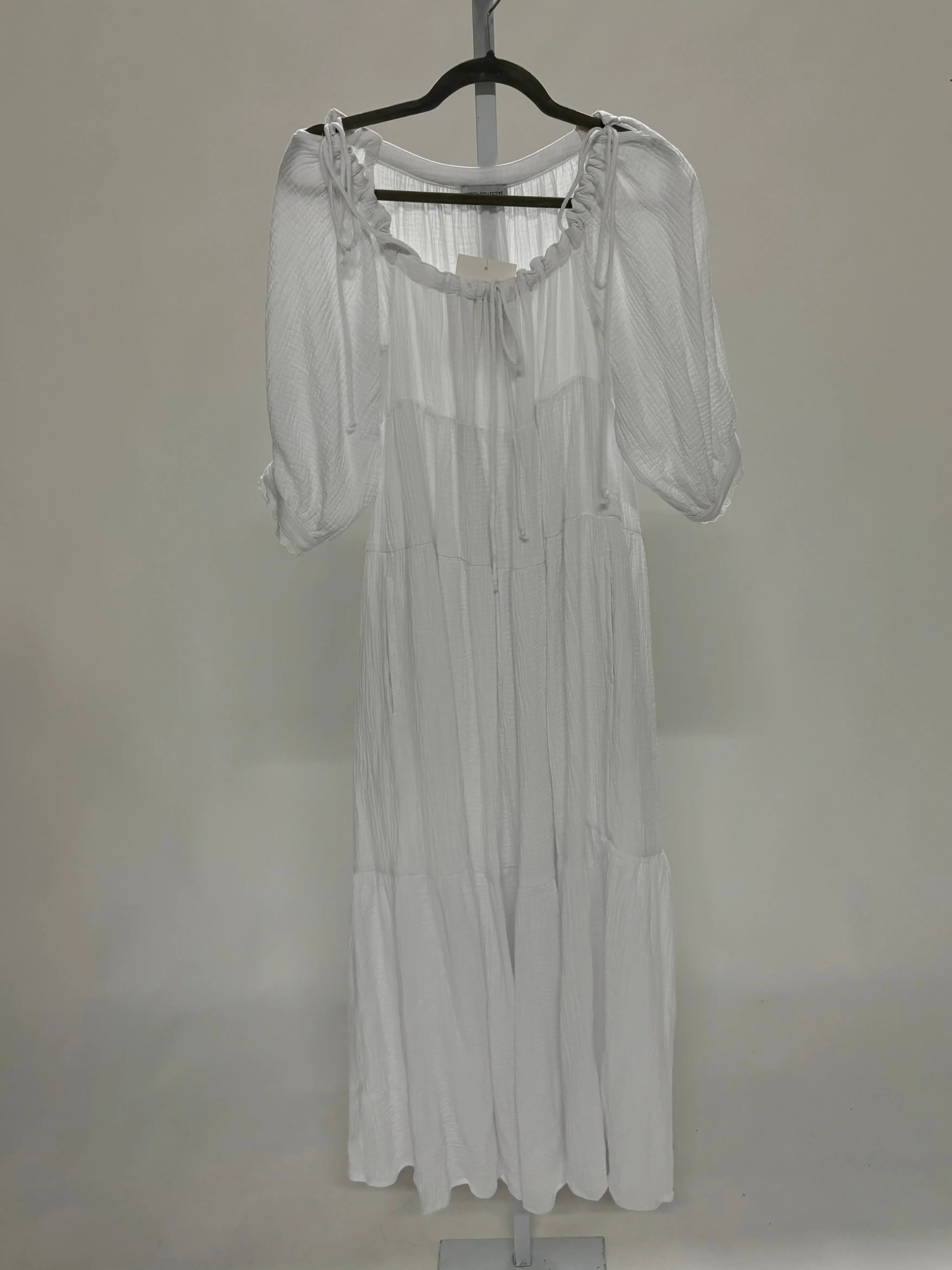 Goddess 100% Cotton Babydoll Maxi Dress in White - Bump Friendly