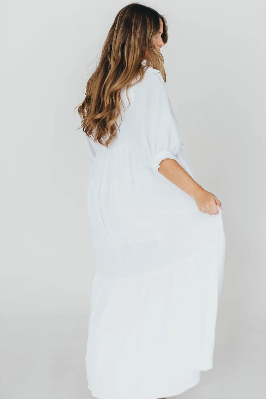 Goddess 100% Cotton Babydoll Maxi Dress in White - Bump Friendly