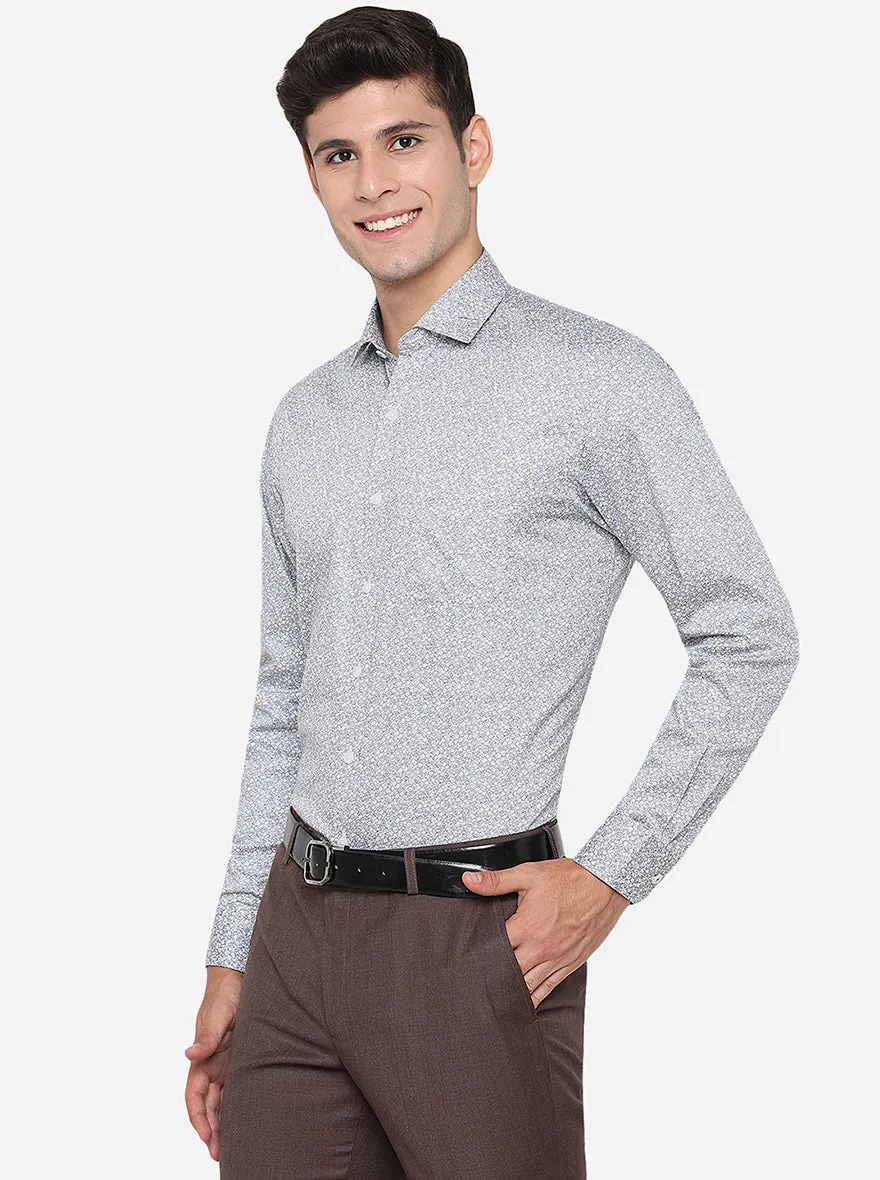 Grey & Blue Printed Regular Fit Formal Shirt | JadeBlue