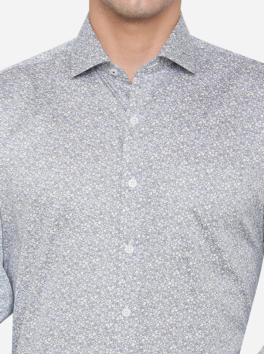 Grey & Blue Printed Regular Fit Formal Shirt | JadeBlue