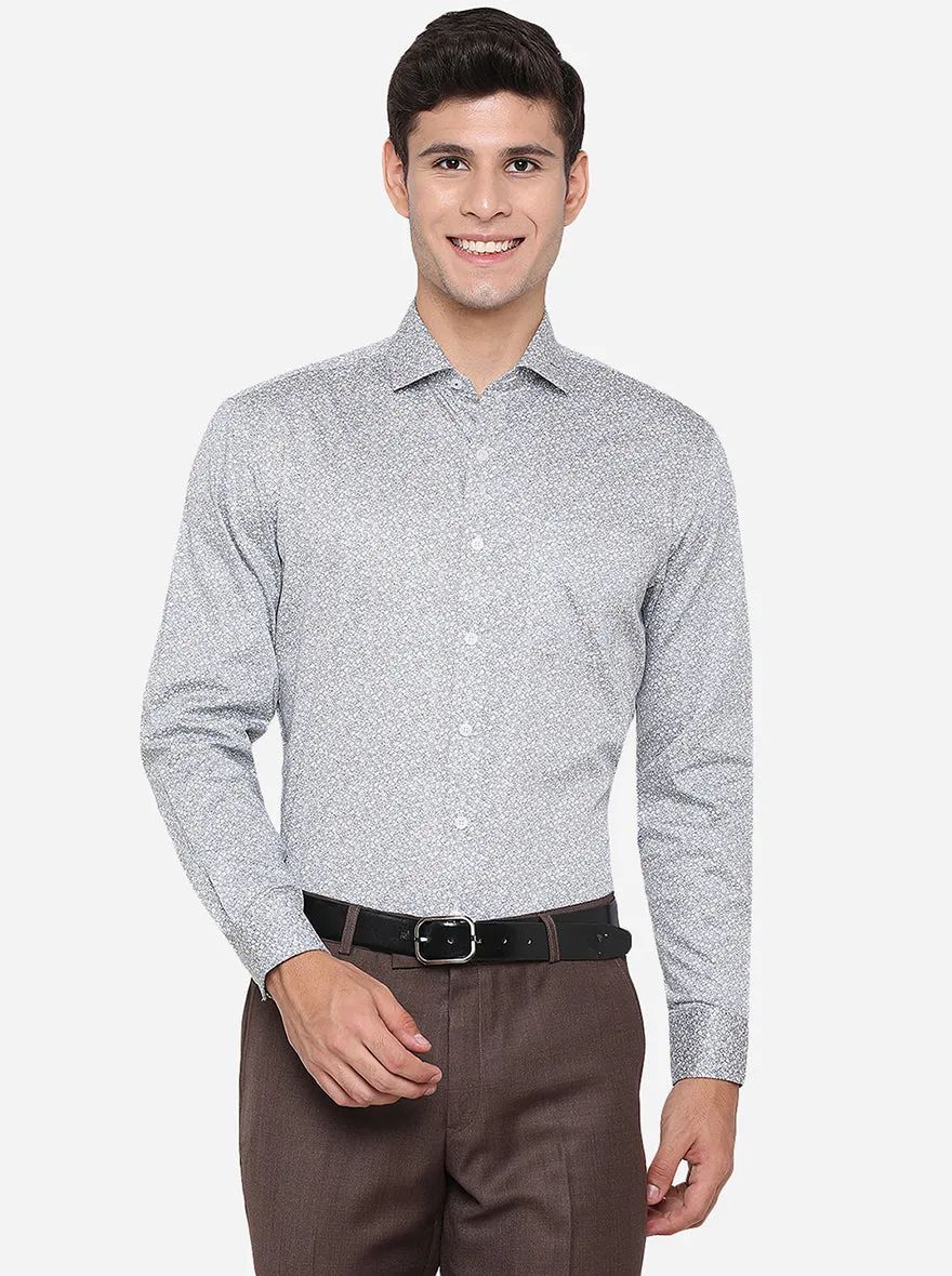 Grey & Blue Printed Regular Fit Formal Shirt | JadeBlue