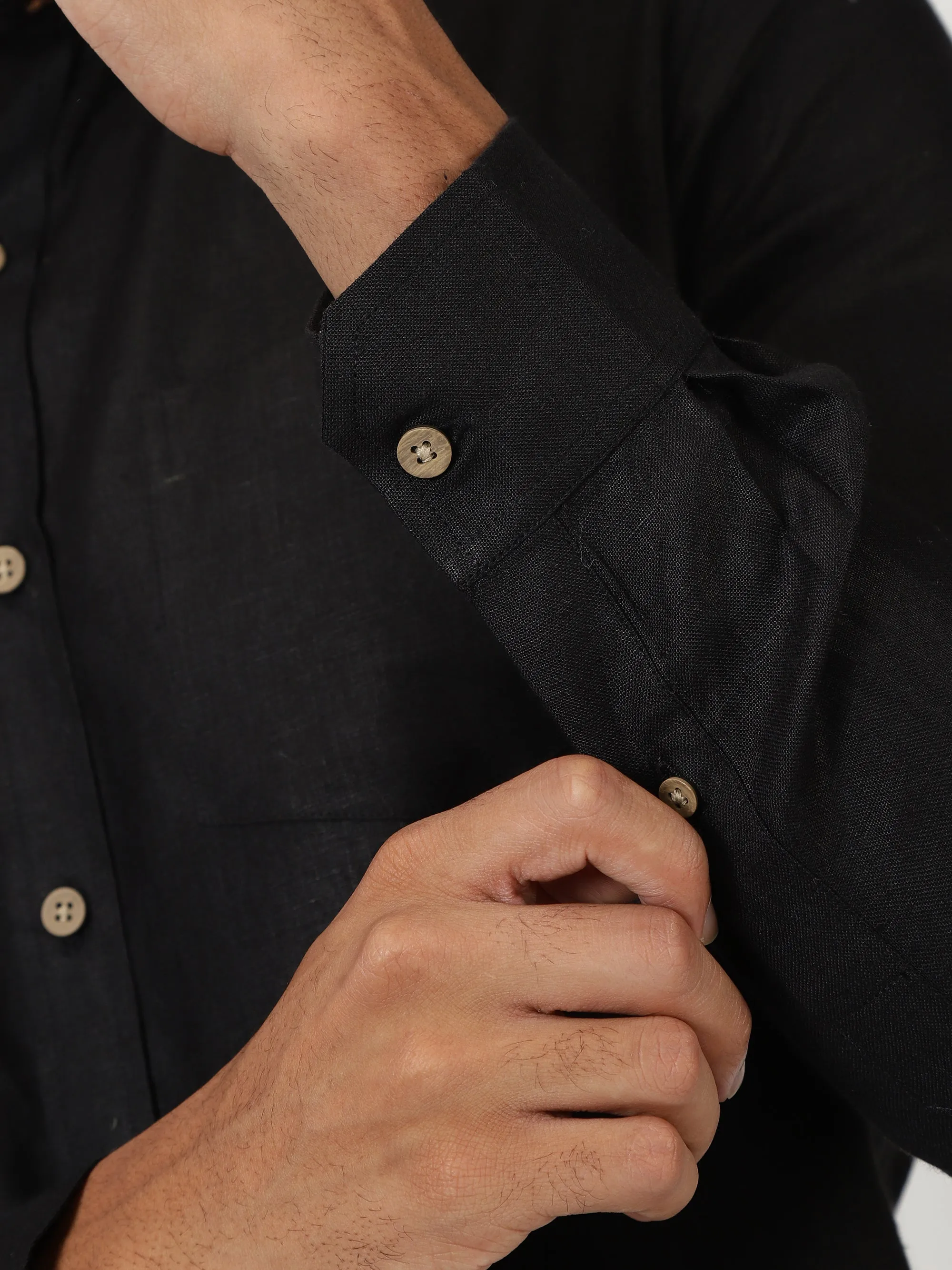 Harvey - Pure Linen Full Sleeve Shirt - Black