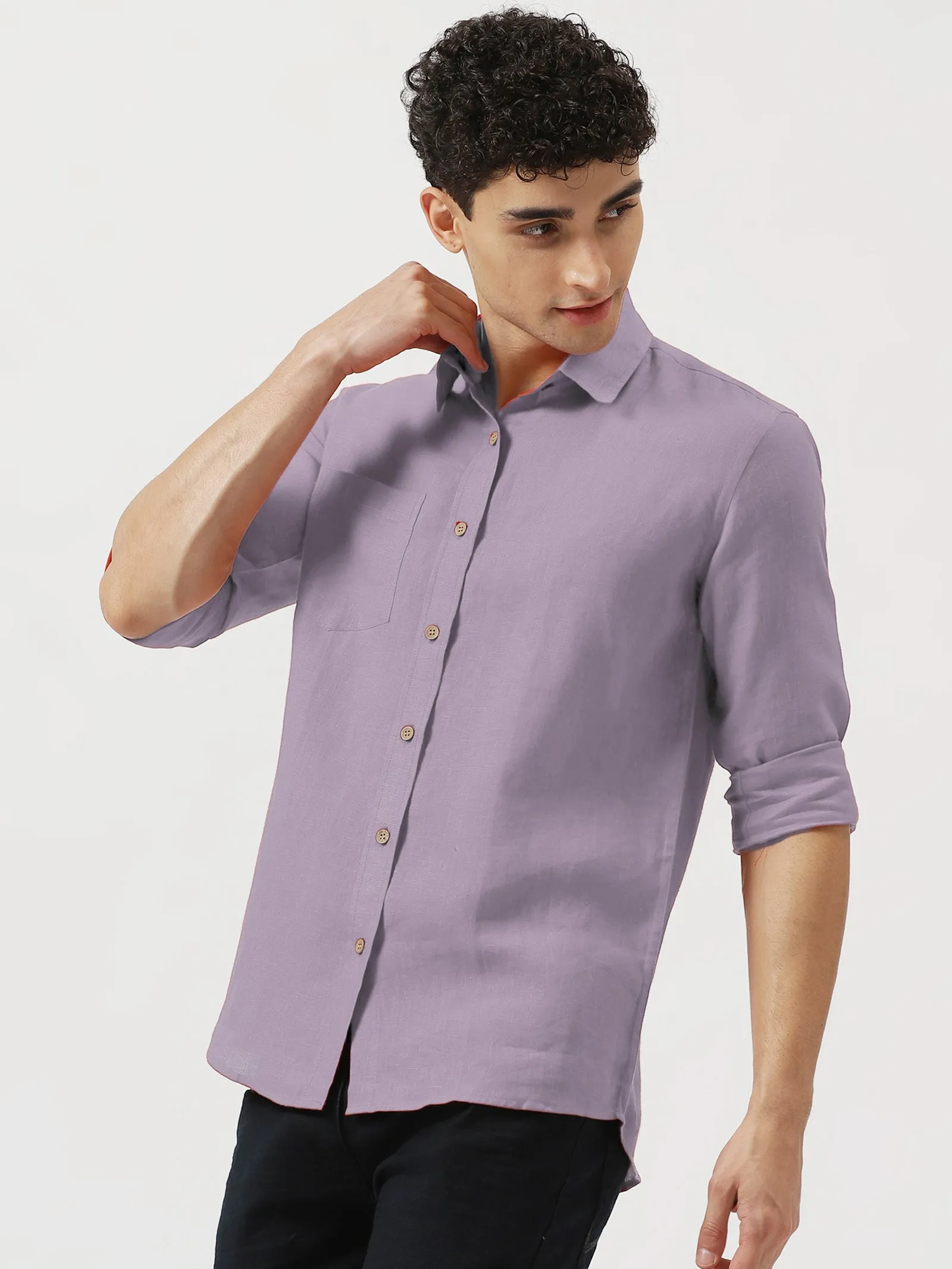 Harvey - Pure Linen Full Sleeve Shirt - Misty Lilac