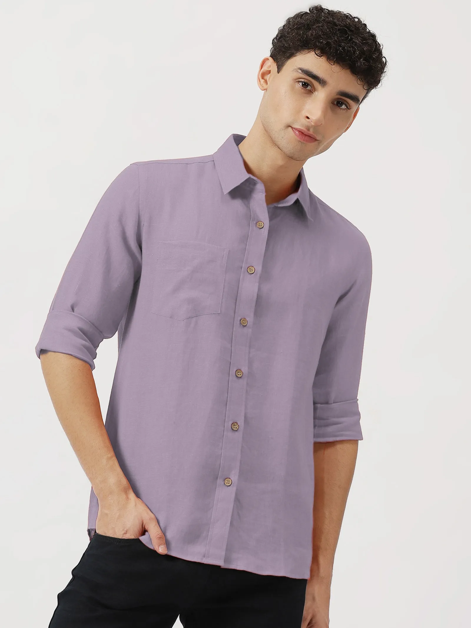 Harvey - Pure Linen Full Sleeve Shirt - Misty Lilac