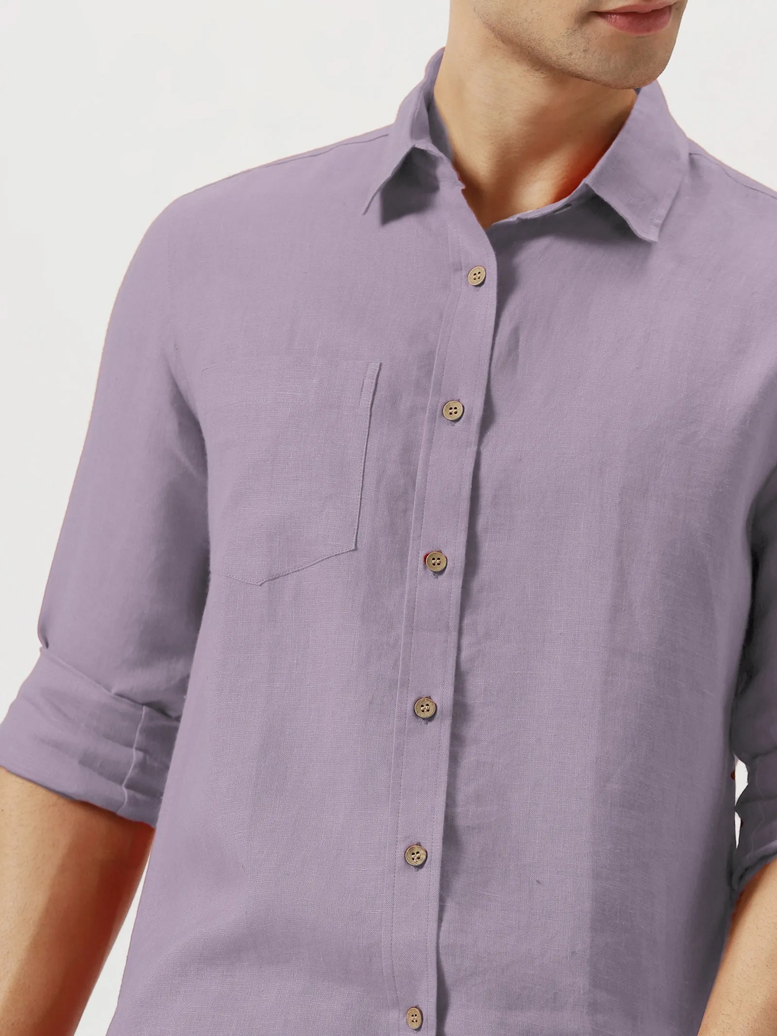 Harvey - Pure Linen Full Sleeve Shirt - Misty Lilac