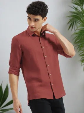 Harvey - Pure Linen Full Sleeve Shirt - Terracotta Red