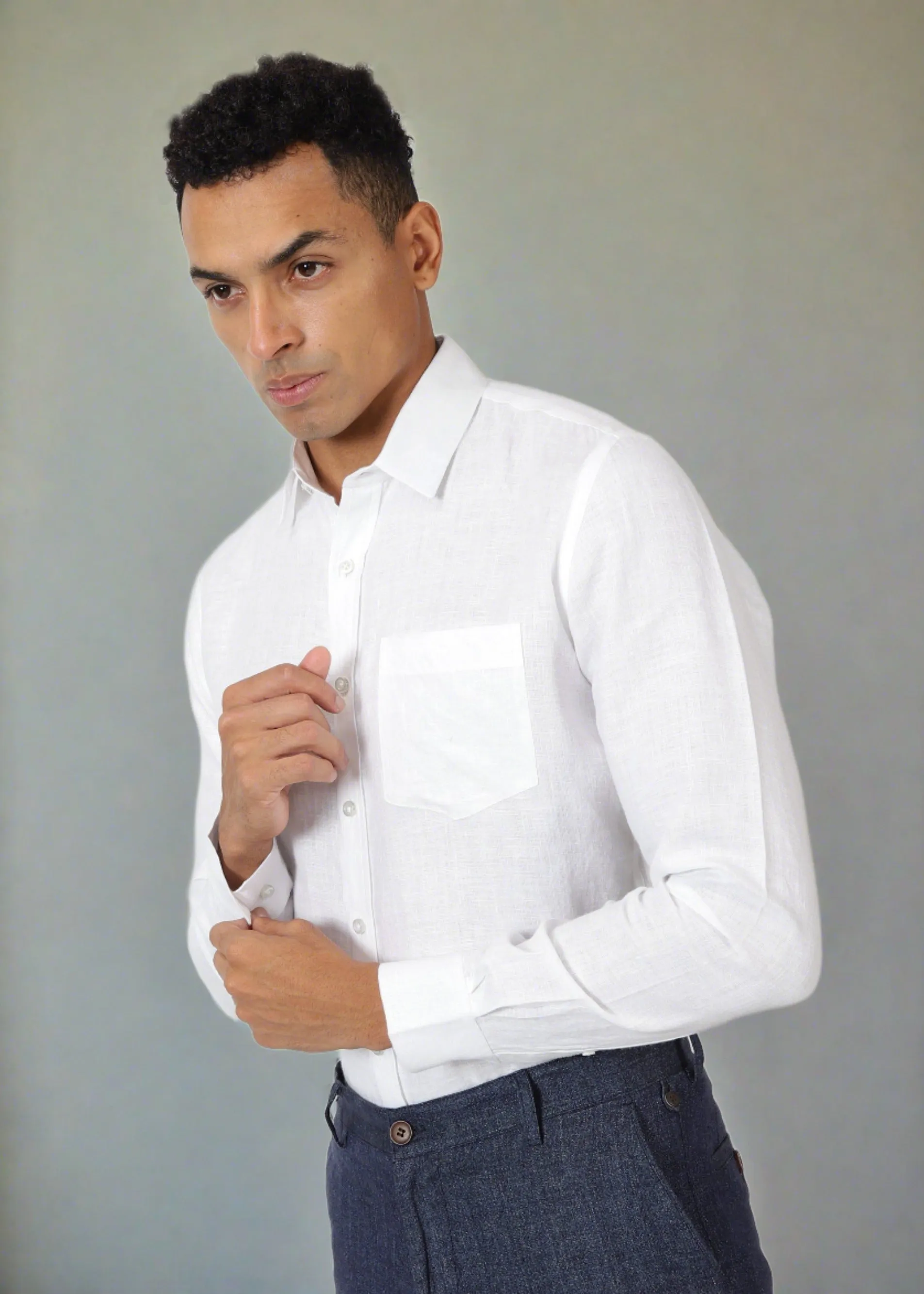 Harvey - Pure Linen Full Sleeve Shirt - White