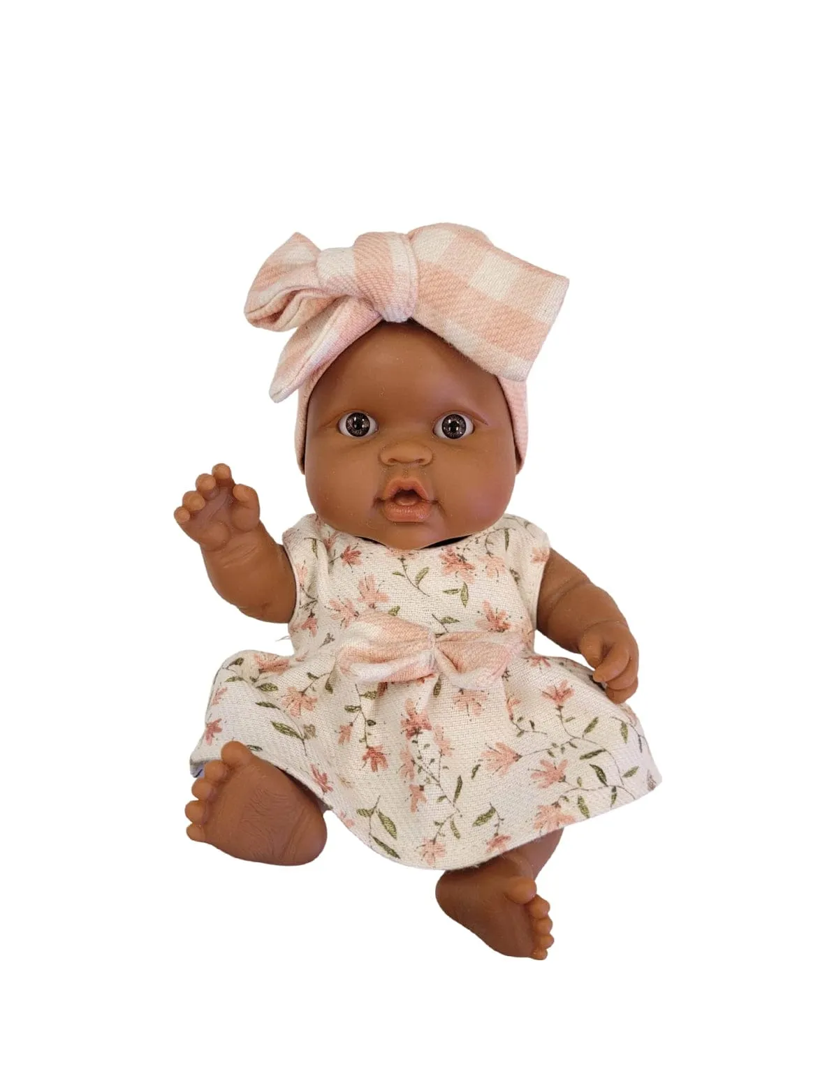 Hebe with Flowery Dress & Pink Buckwheat Headband - Peques Doll