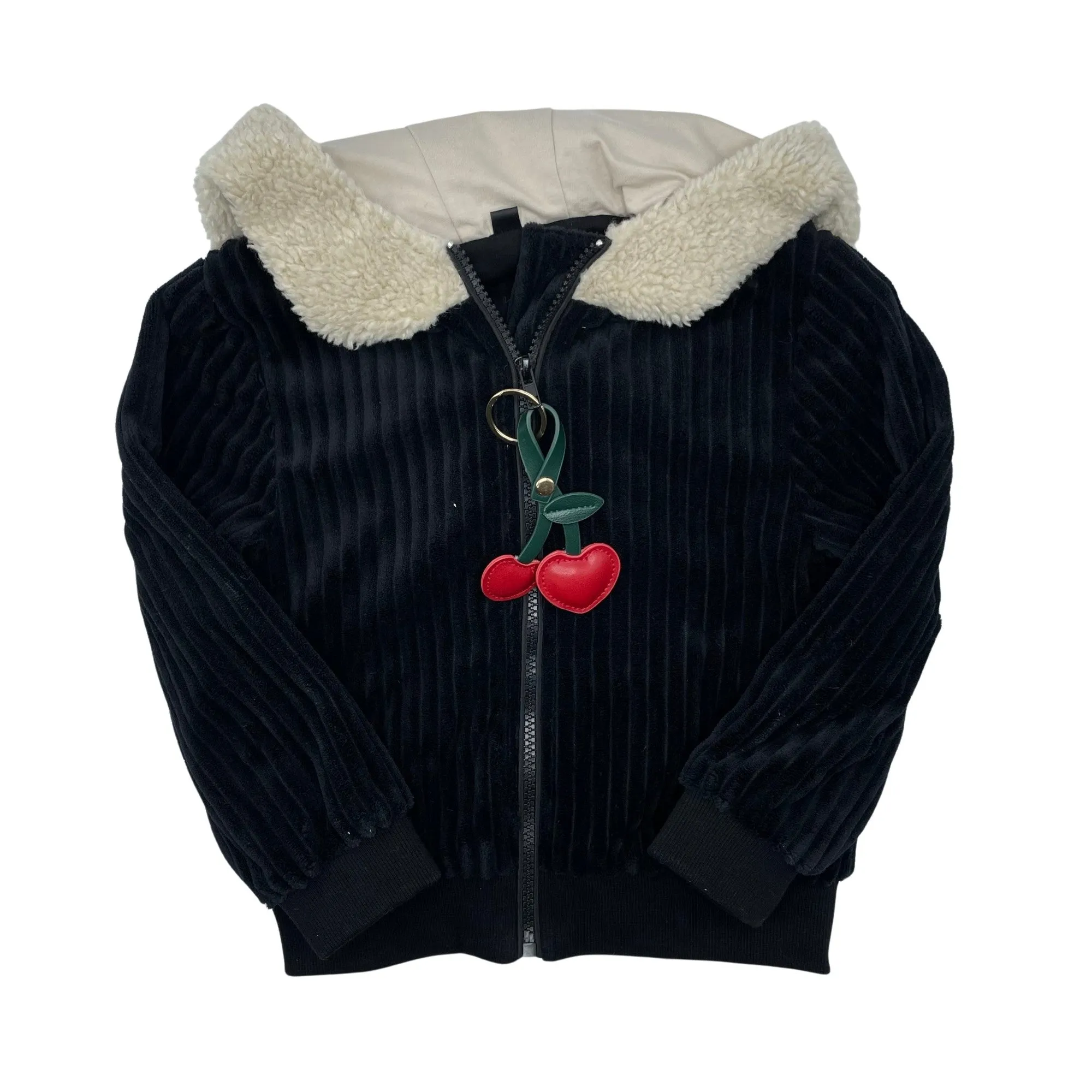 jacket sherpa hood cherries - black