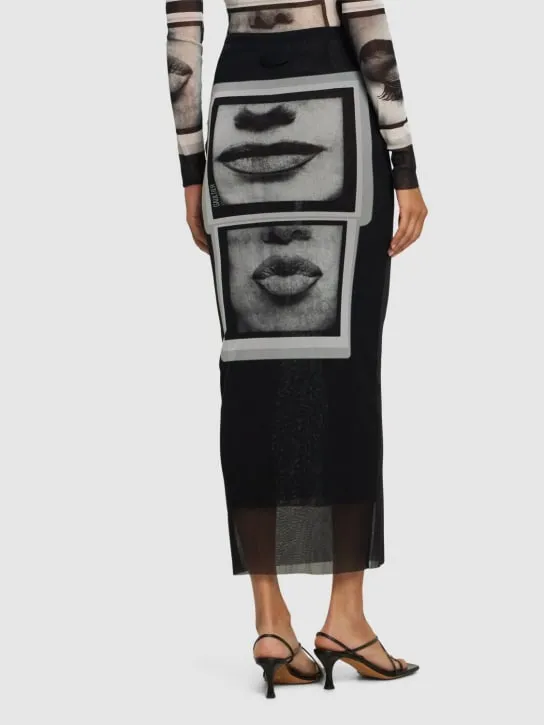 Jean Paul Gaultier   Eyes &amp; lips printed mesh long dress 