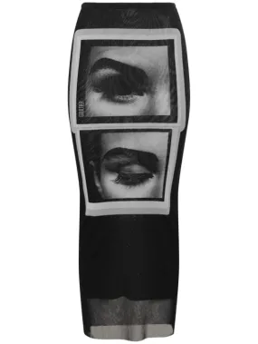 Jean Paul Gaultier   Eyes &amp; lips printed mesh long dress 