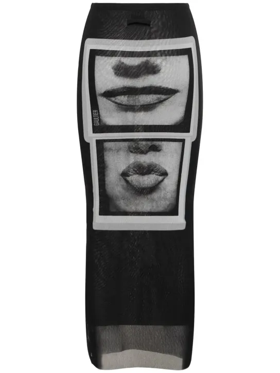 Jean Paul Gaultier   Eyes &amp; lips printed mesh long dress 