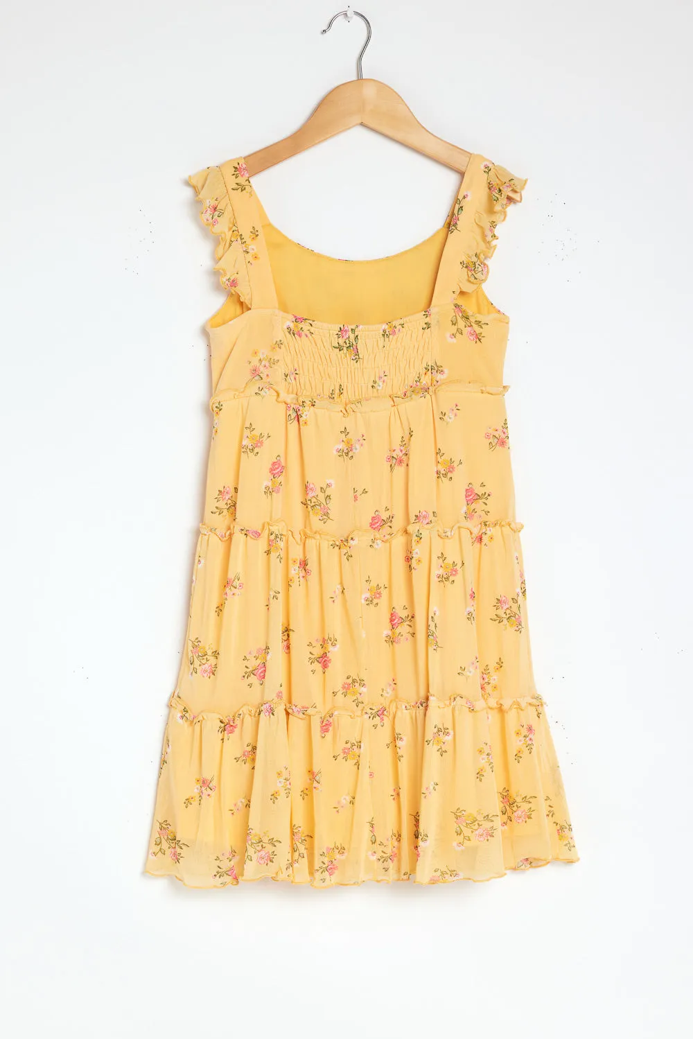 Kids Yellow Floral Sleeveless Babydoll Dress