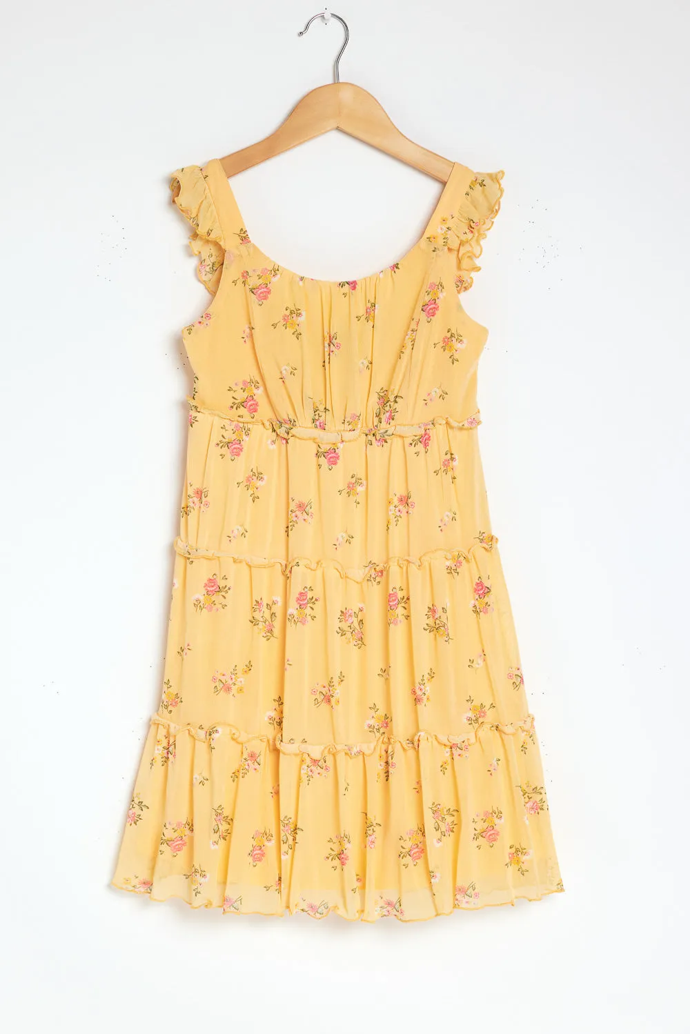 Kids Yellow Floral Sleeveless Babydoll Dress