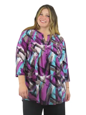 La Cera Pleat Front Geometric Printed Tunic - Plus Size