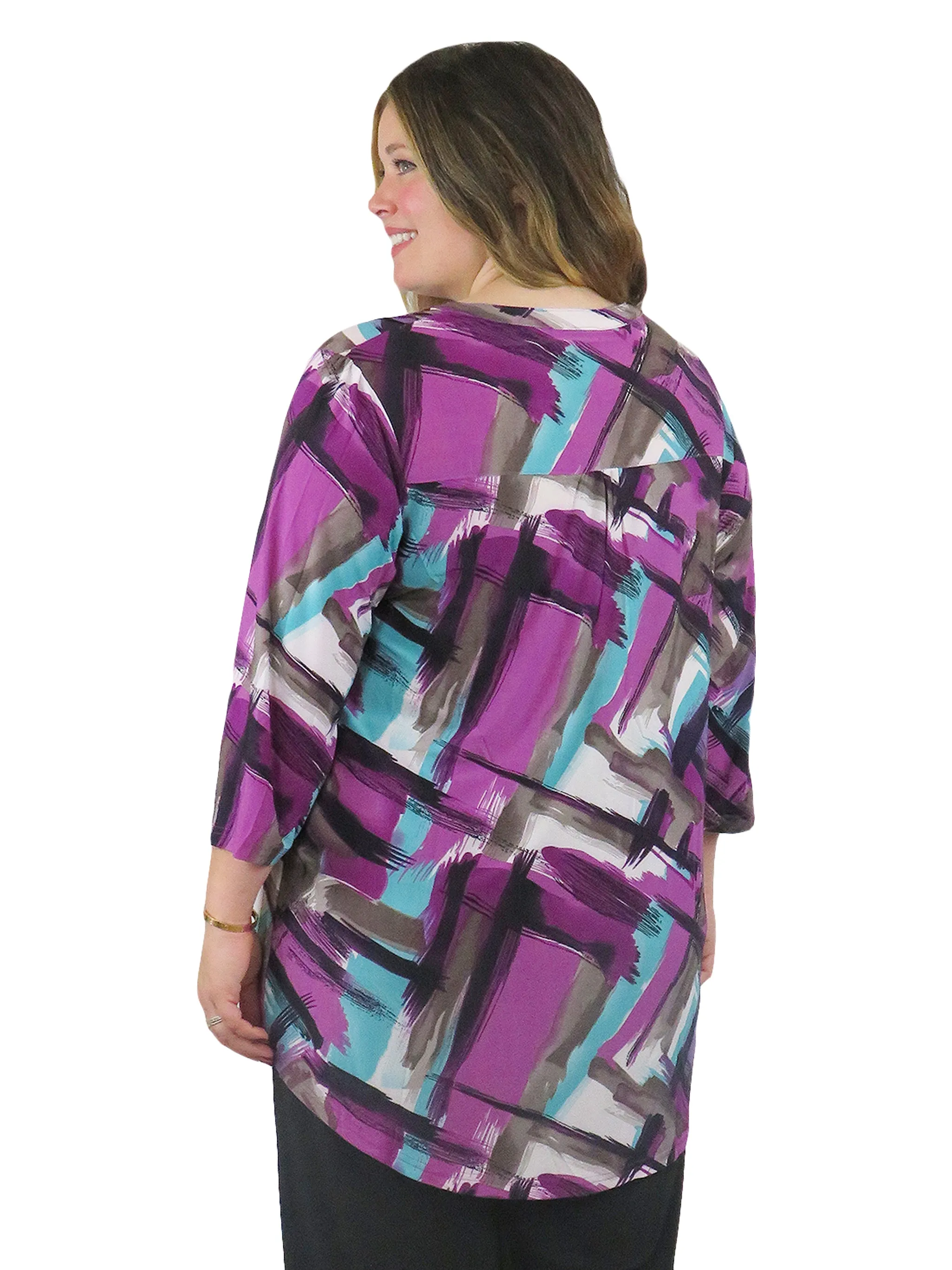 La Cera Pleat Front Geometric Printed Tunic - Plus Size