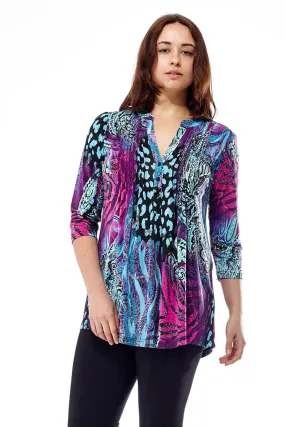 La Cera Pleat Front Printed Tunic Purple