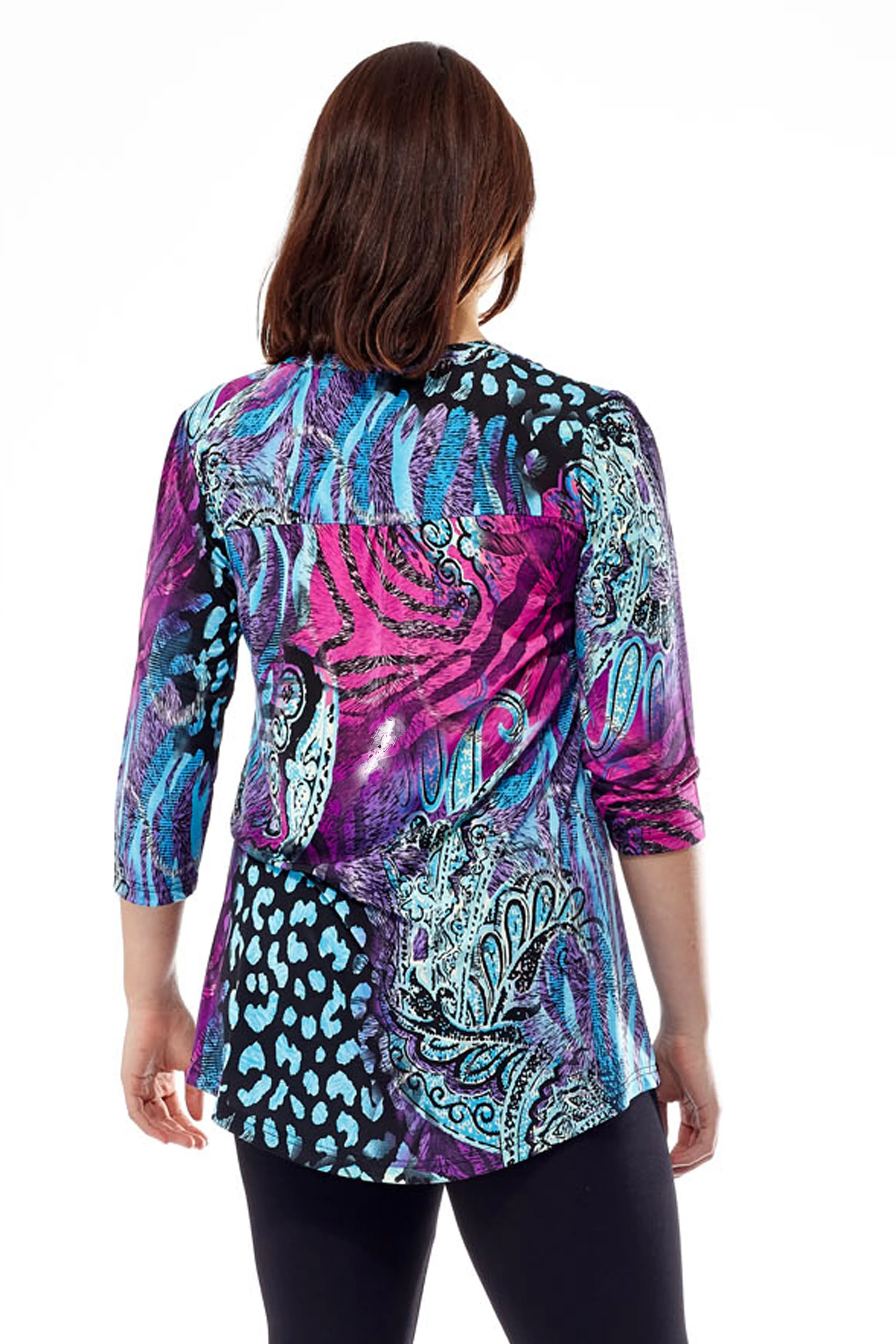 La Cera Pleat Front Printed Tunic Purple