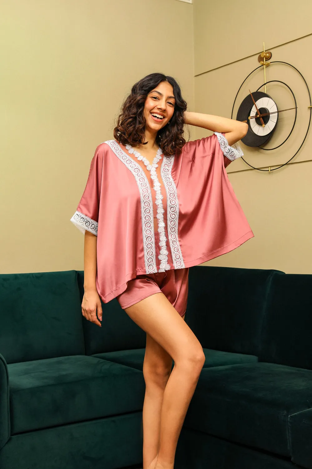 Lace trim Kaftan set with shorts