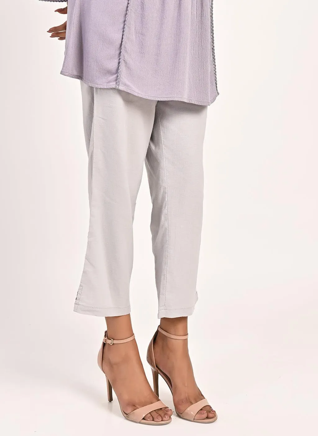 Lavender Collared Tunic with Embroidery at Yoke