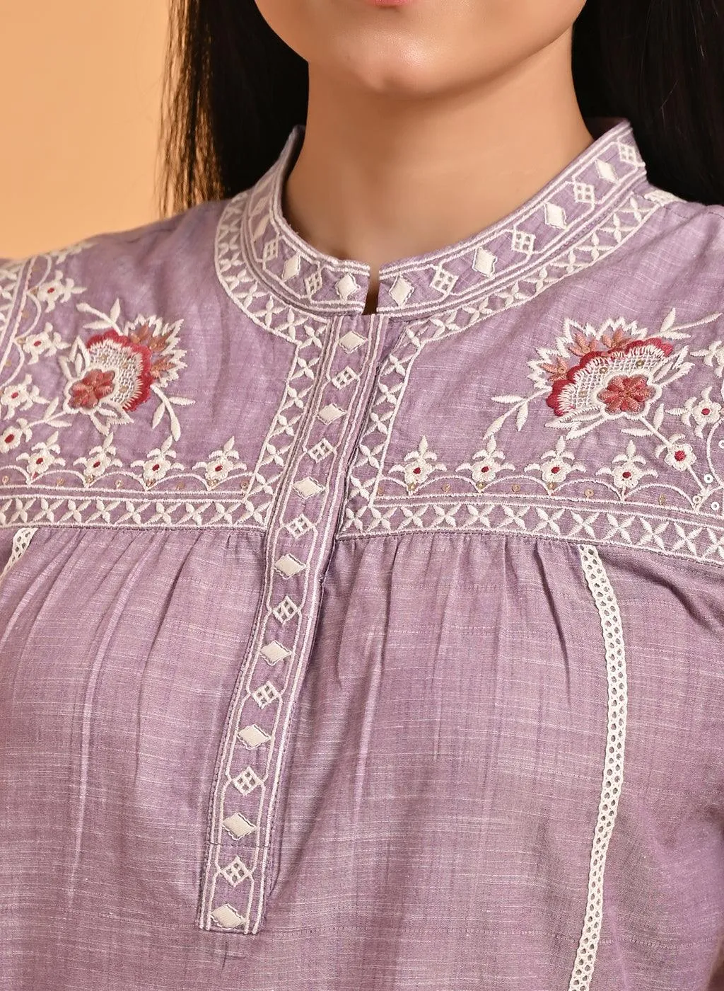 Lavender Embroidered Slub Tunic