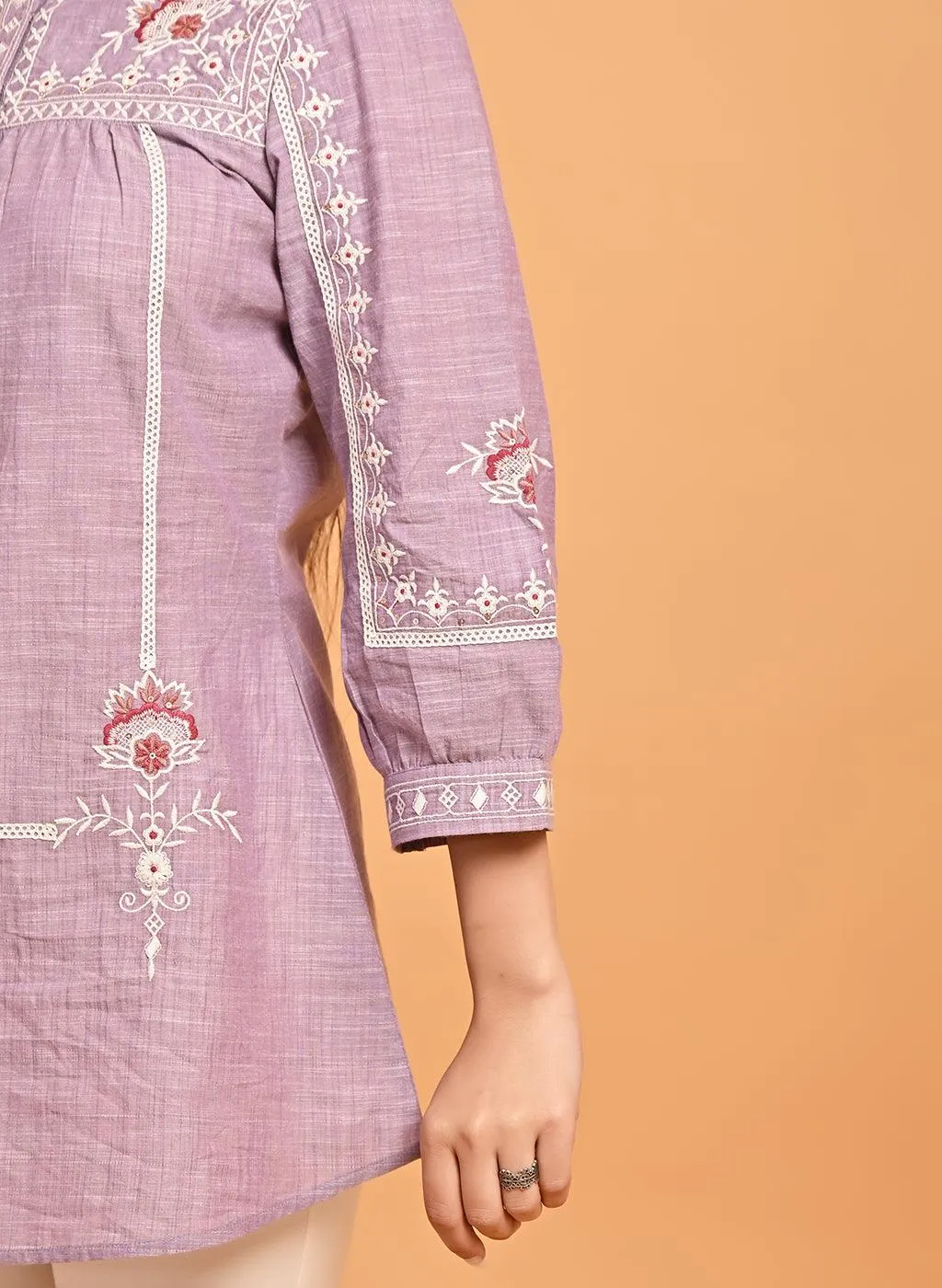 Lavender Embroidered Slub Tunic