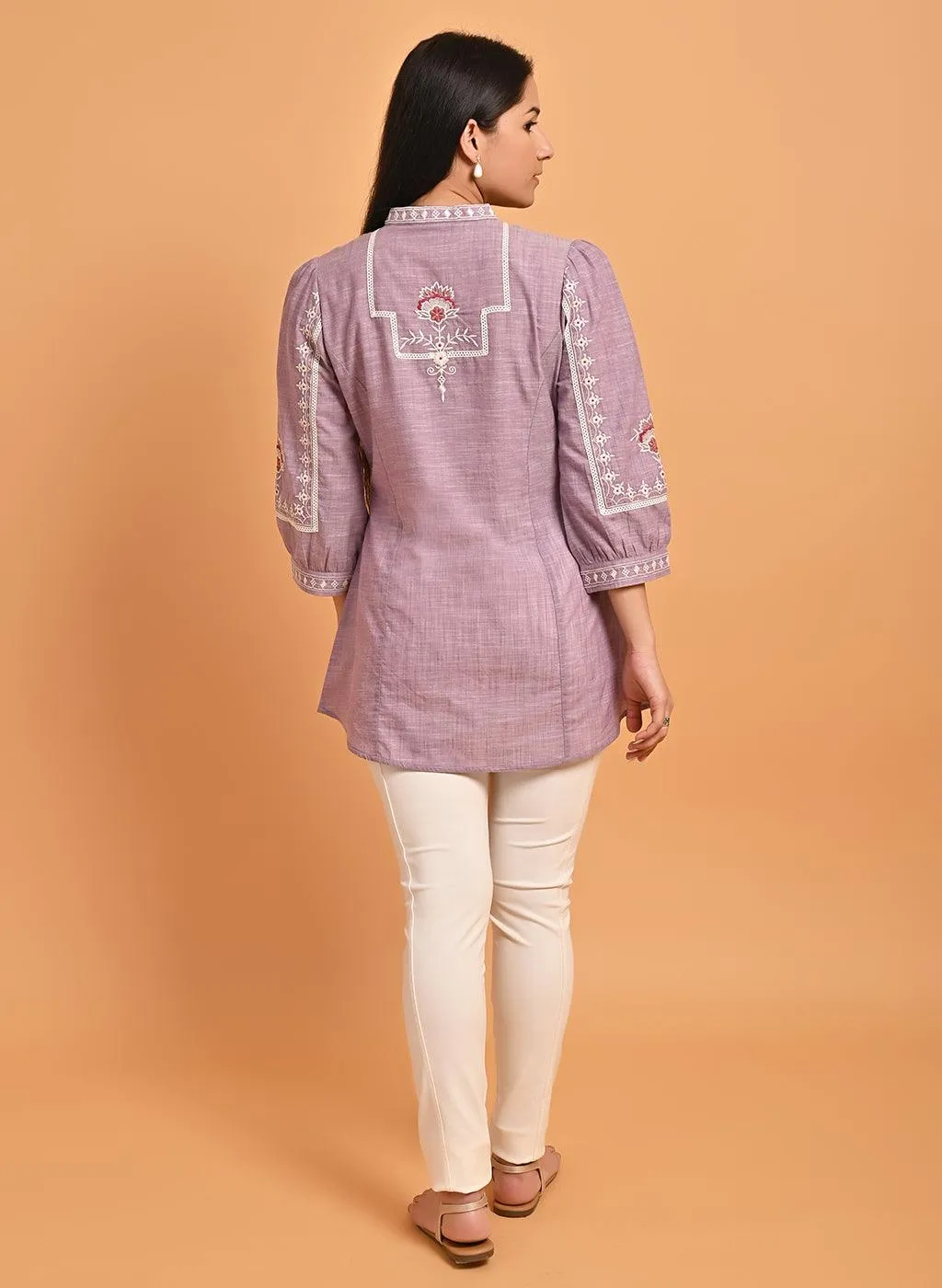 Lavender Embroidered Slub Tunic