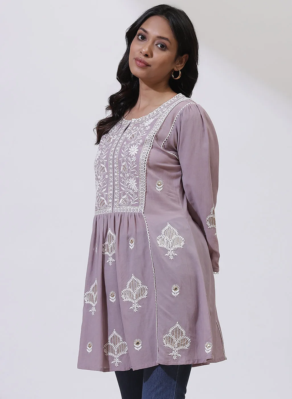 Lavender Nargis Collection Embroidered Tunic