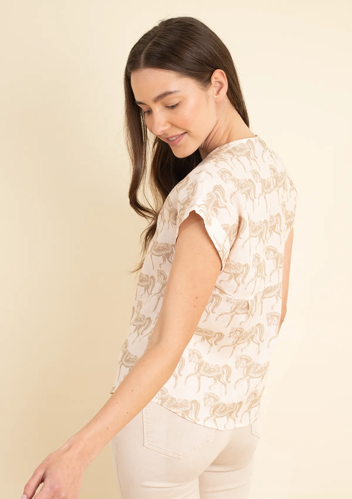 Lila Linen Shirt | Blossomare Print | Neutral