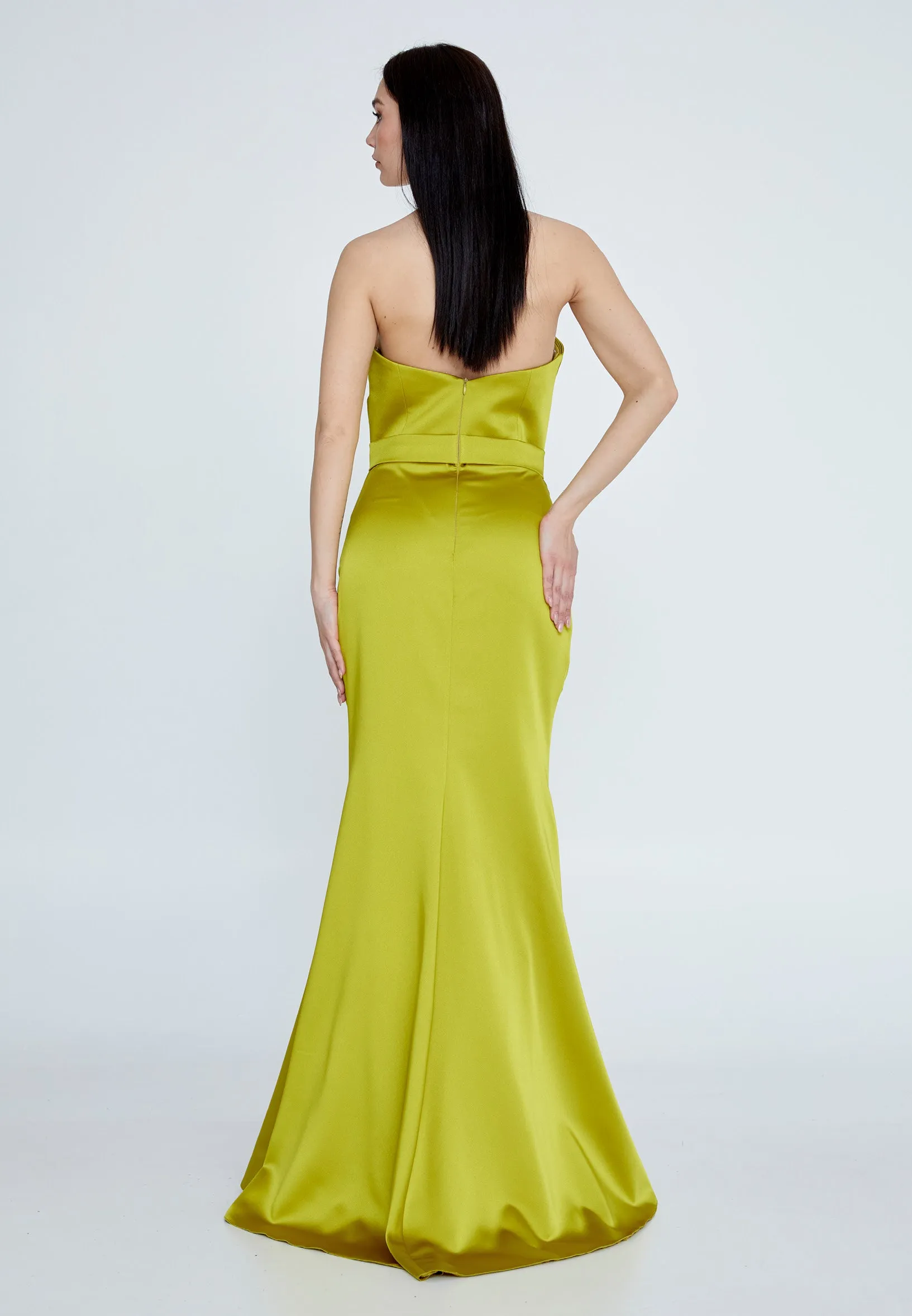 Lime Satin long dress without slit