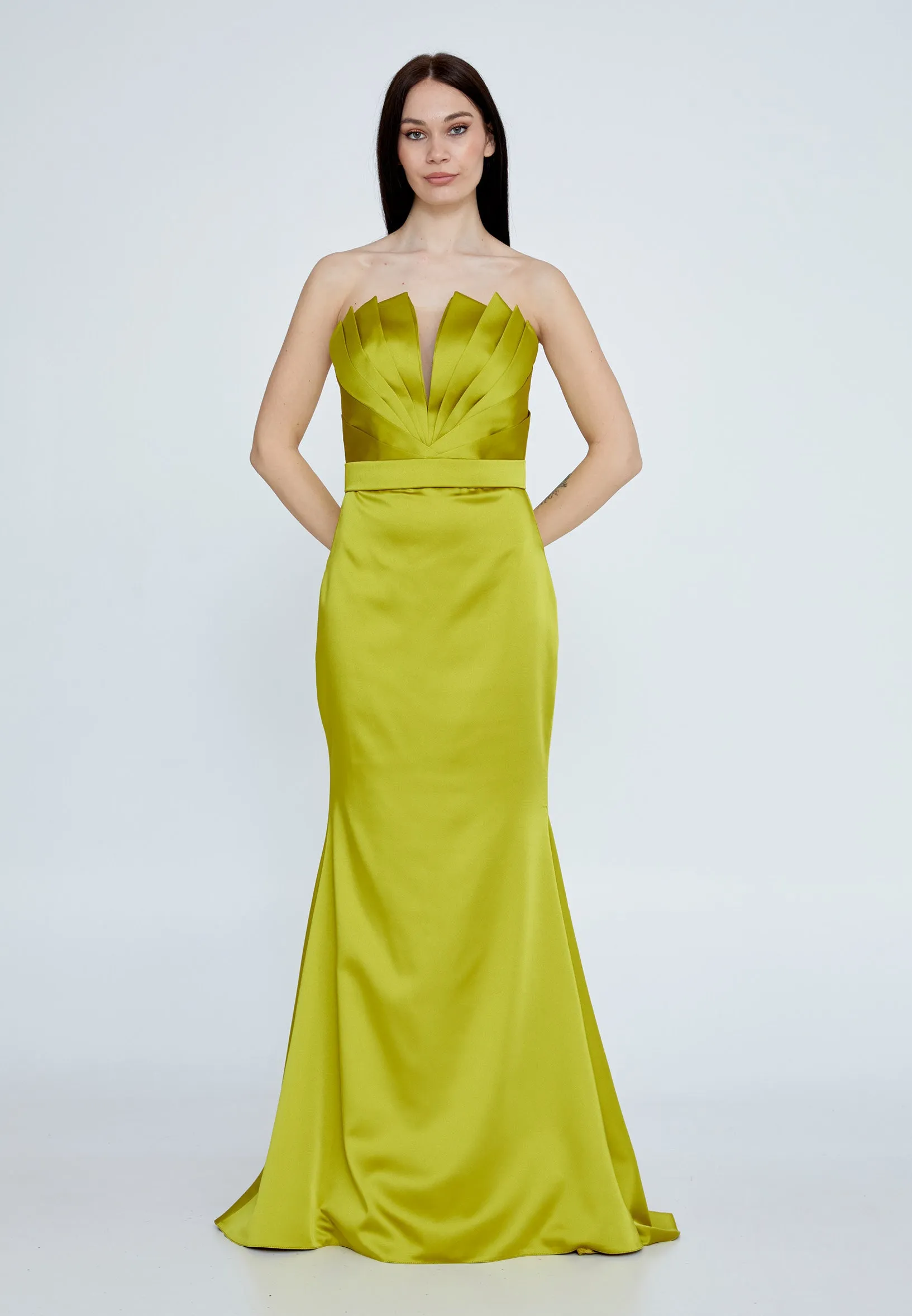 Lime Satin long dress without slit