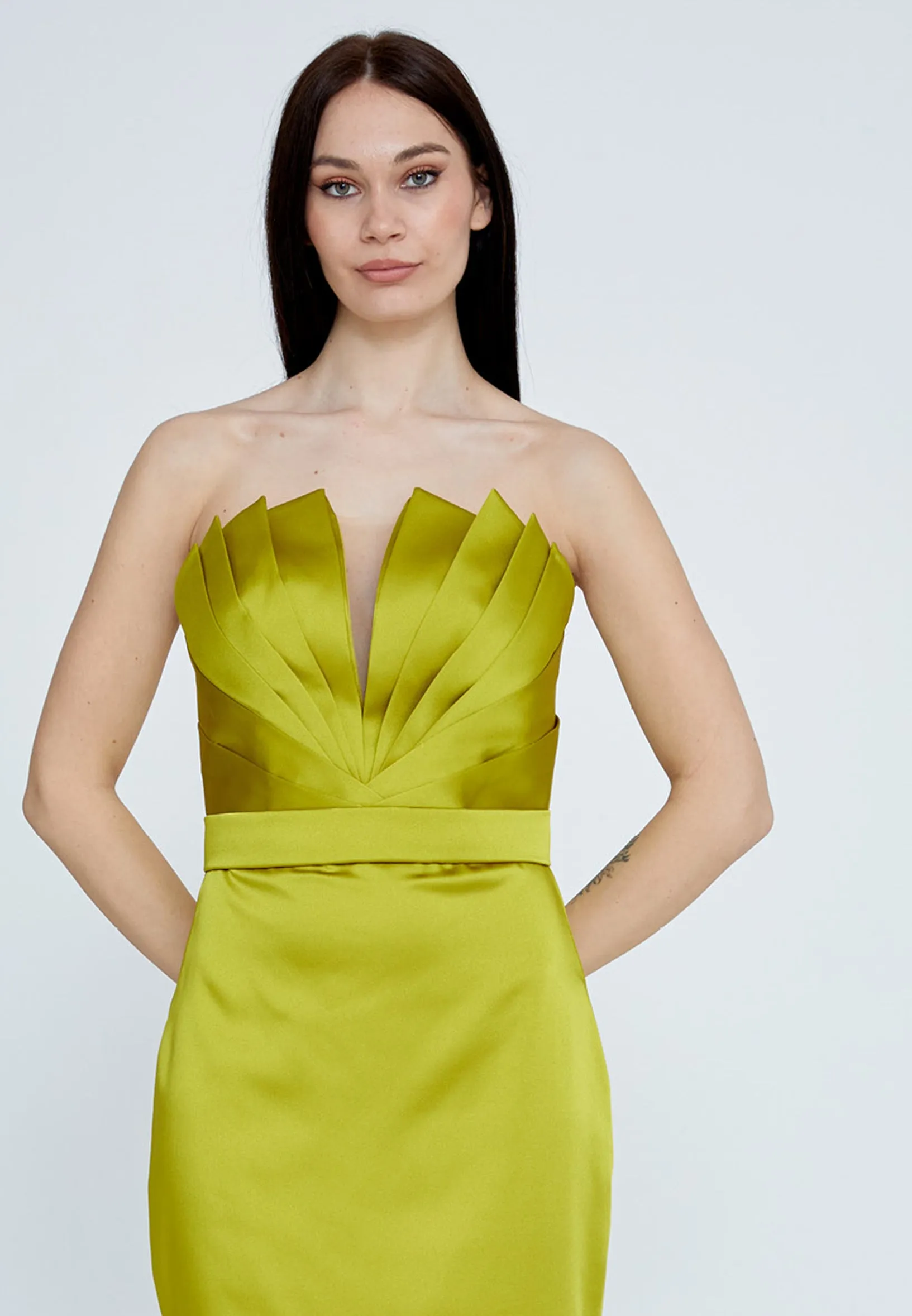 Lime Satin long dress without slit