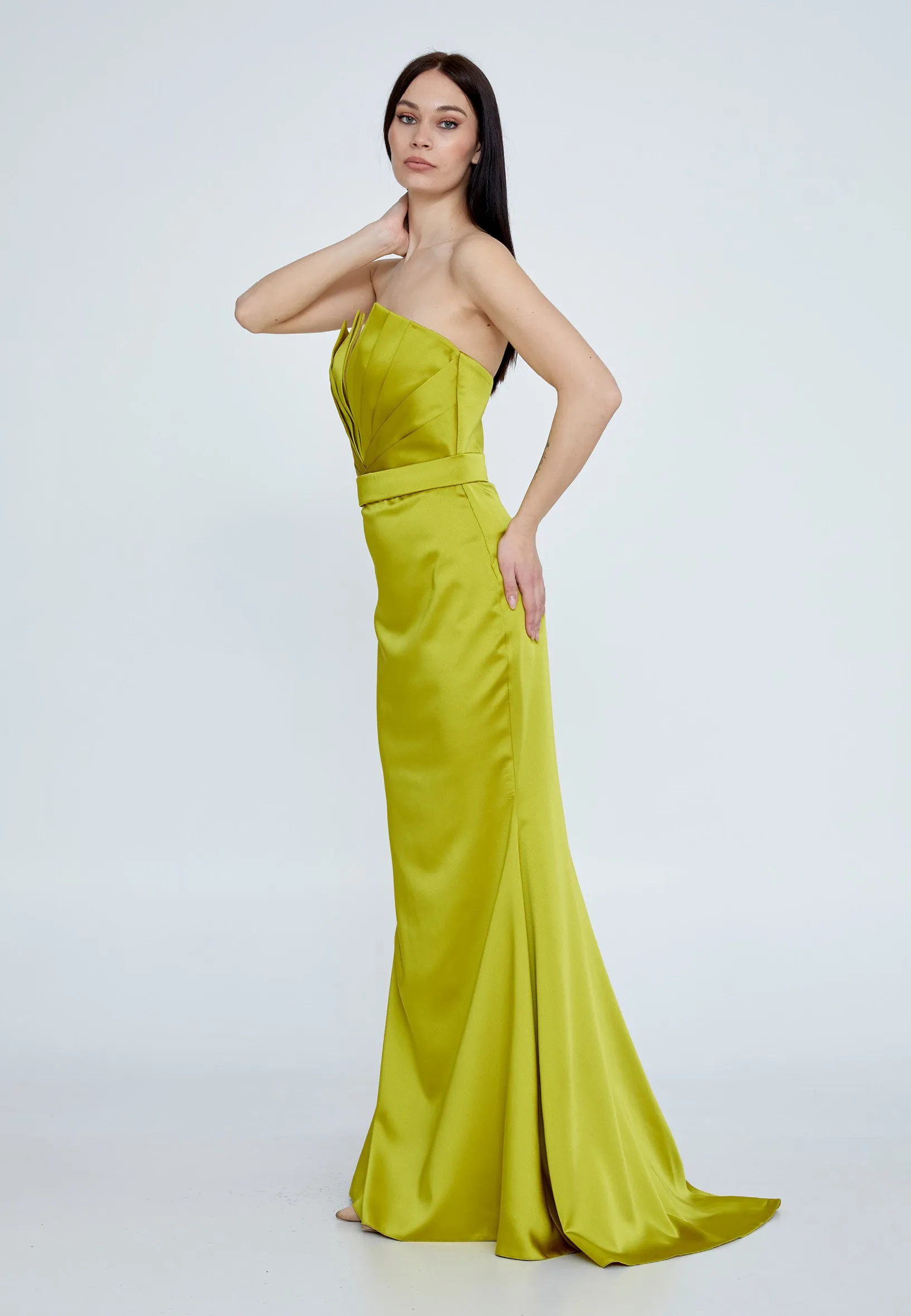 Lime Satin long dress without slit