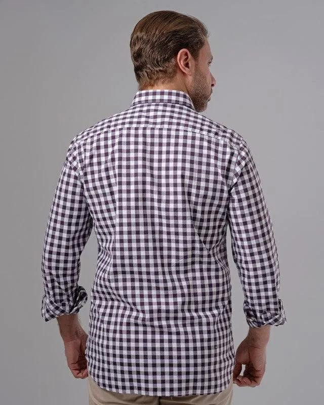 LONG SLEEVE CHECKERED SHIRT - DARK PURPLE